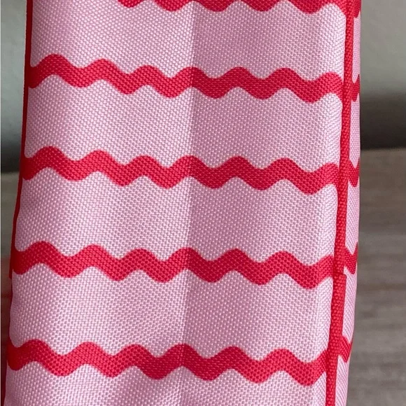 Pink Red Squiggly-Striped Boutique Fabric Zip Cosmetic Bag Tote Makeup Organizer - Picture 4 of 6